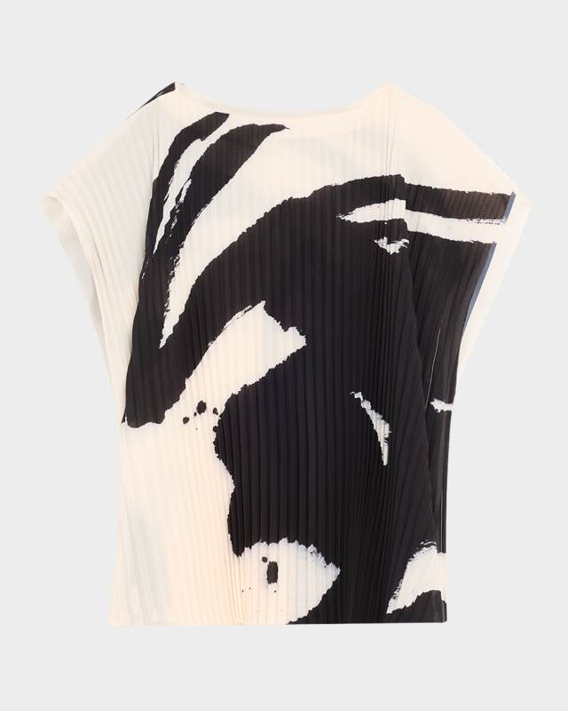 Boatneck Pleated Square Top With Artwork By Tong